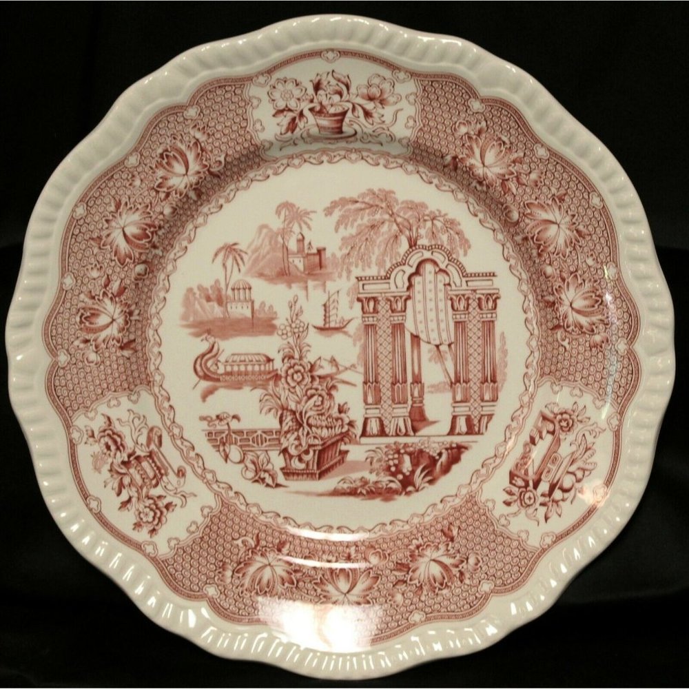 Spode Archive Pagoda Plate Pink Red Regency Series Collection England 10.5"